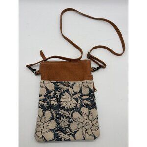 Canvas & Faux Leather Floral Crossbody Bag With Adjustable Strap Zipper & Snap C